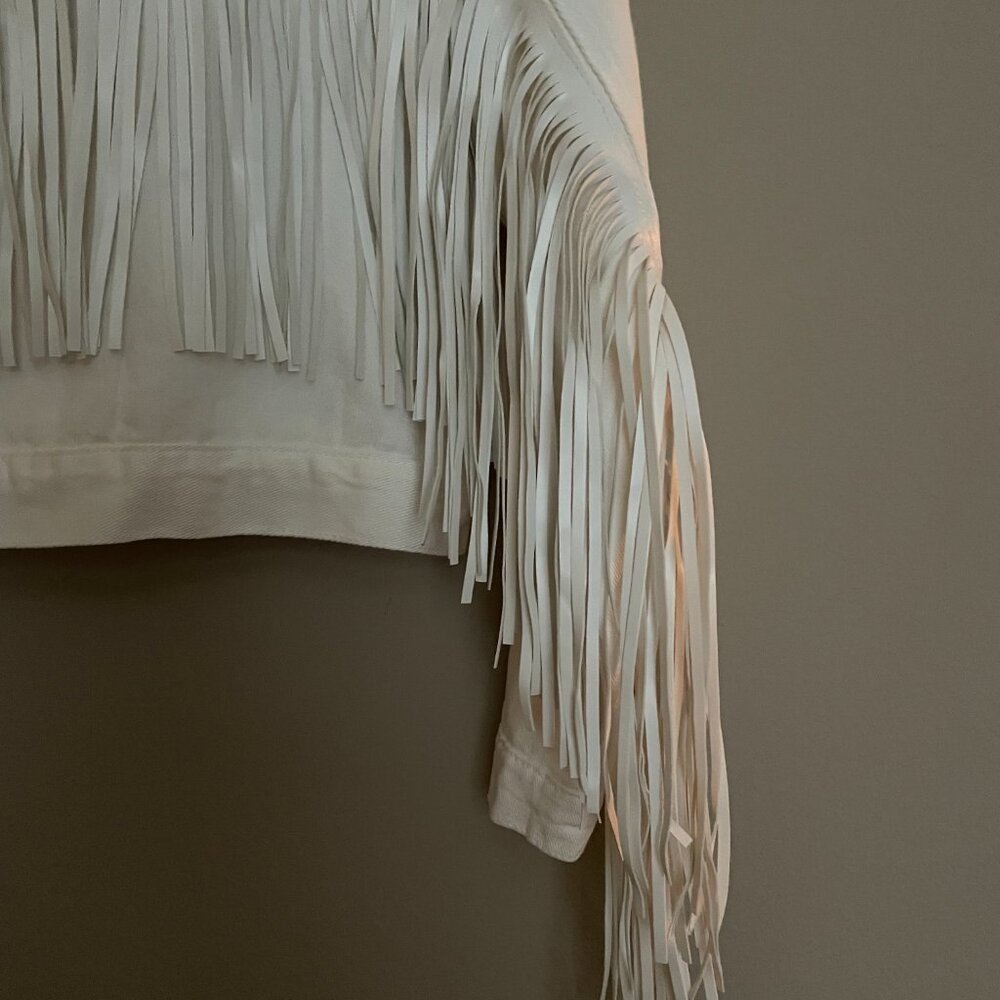 Jolene, Cropped, Fringe Denim Jacket, NWOT. - Picture 5 of 9